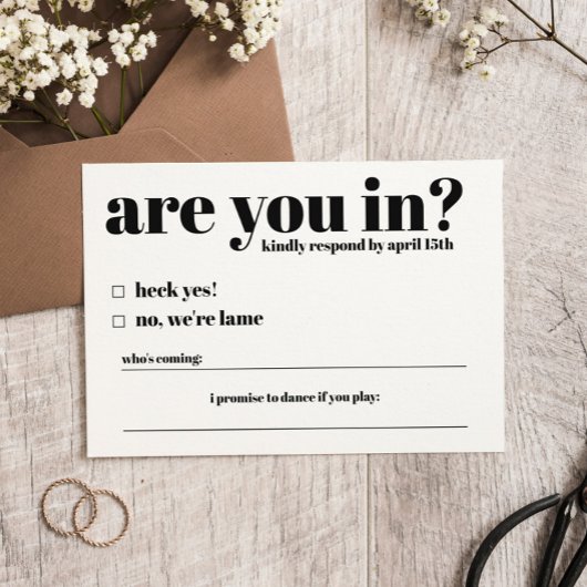 Ben je in Funny Wedding RSVP Kaart? Informatiekaartje