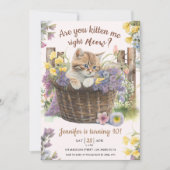 Ben je kitten me bloemenroze kat 10e verjaardag kaart (Voorkant)