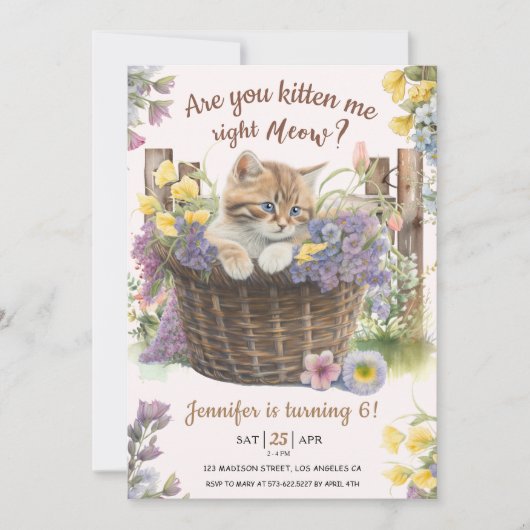 Ben je kitten me bloemenroze kat 6e verjaardag kaart (Voorkant)