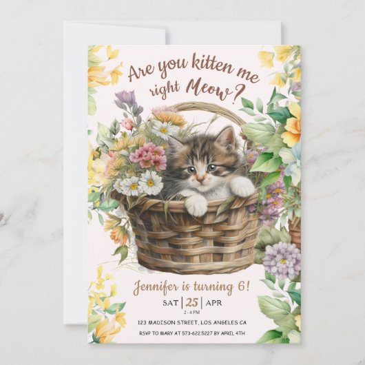 Ben je kitten me miauw? | Kat Meisje 6e Verjaardag Kaart (Voorkant)