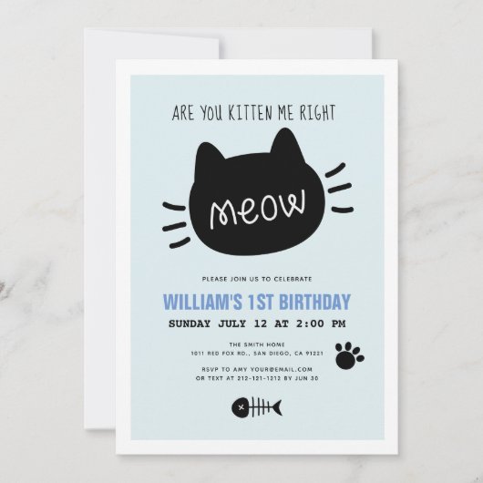 Ben je kitten me net miauw blauwe verjaardag kaart (Voorkant)