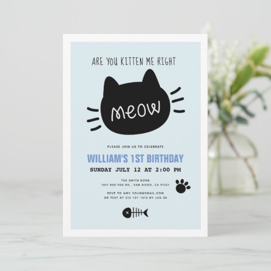 Ben je kitten me net miauw blauwe verjaardag kaart (Staand voorkant)