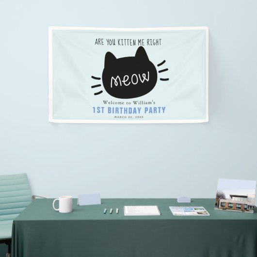 Ben je kitten me net miauw blauwe verjaardag spandoek (Beurs)