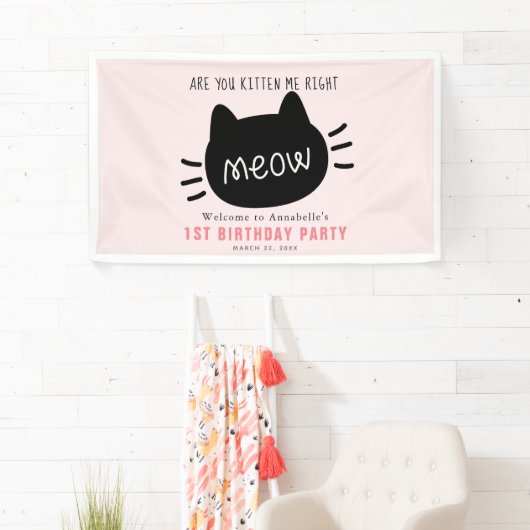 Ben je kitten me net miauw roze verjaardag spandoek (Insitu)