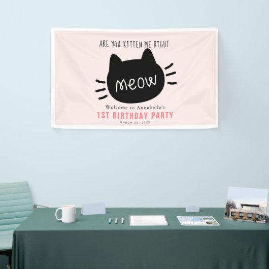 Ben je kitten me net miauw roze verjaardag spandoek (Beurs)