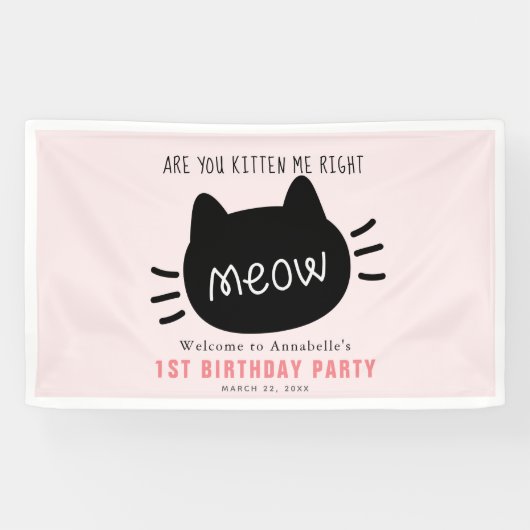 Ben je kitten me net miauw roze verjaardag spandoek (Horizontaal)