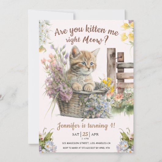 Ben je kitten me nu meisje kat 1e verjaardag kaart (Voorkant)