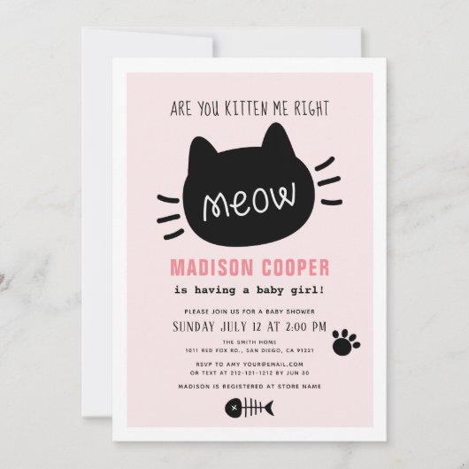 Ben je kitten me recht miauw roze meisje Baby show Kaart (Voorkant)