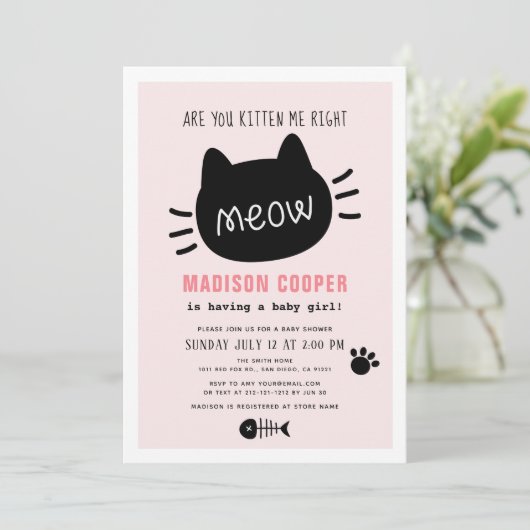 Ben je kitten me recht miauw roze meisje Baby show Kaart (Staand voorkant)