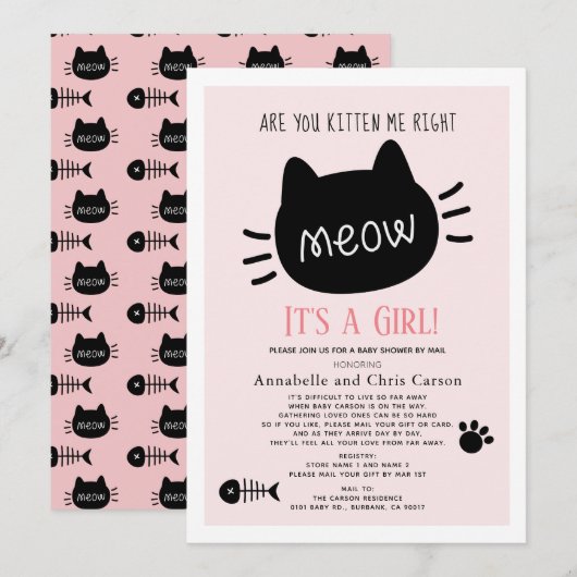 Ben je kitten me roze meisje Baby shower per post Kaart (Voorkant / Achterkant)