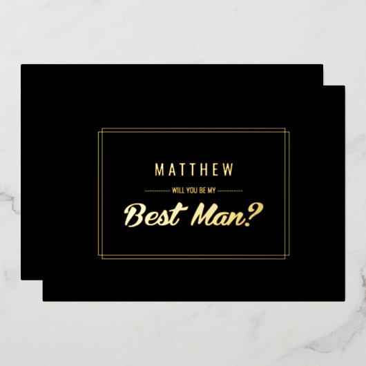 Ben je mijn beste man? Black Gold Wedding Folie Uitnodiging (Voorkant / Achterkant)