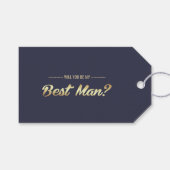 Ben je mijn beste man? Navy Blue Gold Wedding Cadeaulabel (Voorkant (Horizontaal))