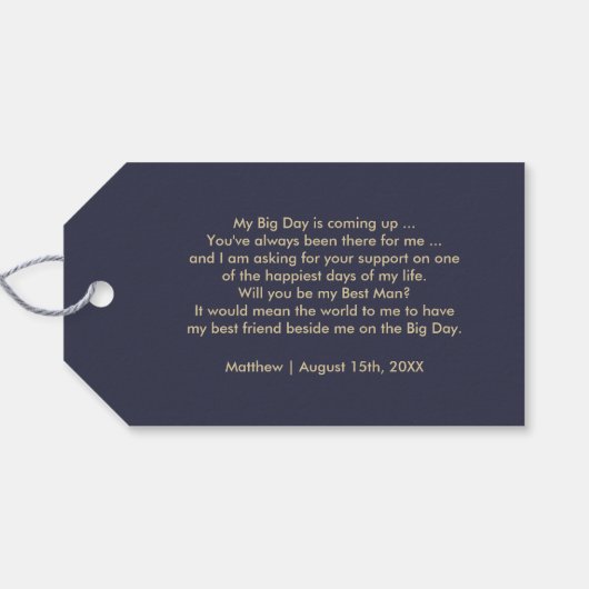 Ben je mijn beste man? Navy Blue Gold Wedding Cadeaulabel (Achterkant Horizontaal)