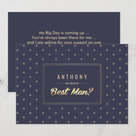 Ben je mijn beste man? Navy Blue Gold Wedding Kaart (Voorkant / Achterkant)