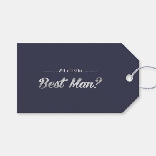 Ben je mijn beste man? Navy Blue Silver Wedding Cadeaulabel (Voorkant (Horizontaal))