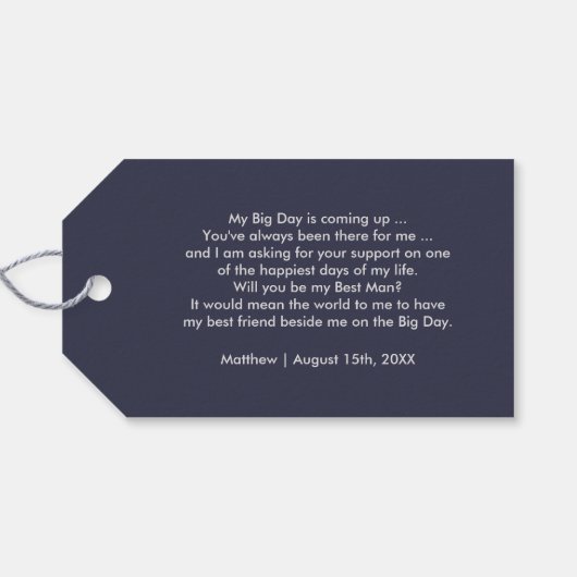 Ben je mijn beste man? Navy Blue Silver Wedding Cadeaulabel (Achterkant Horizontaal)