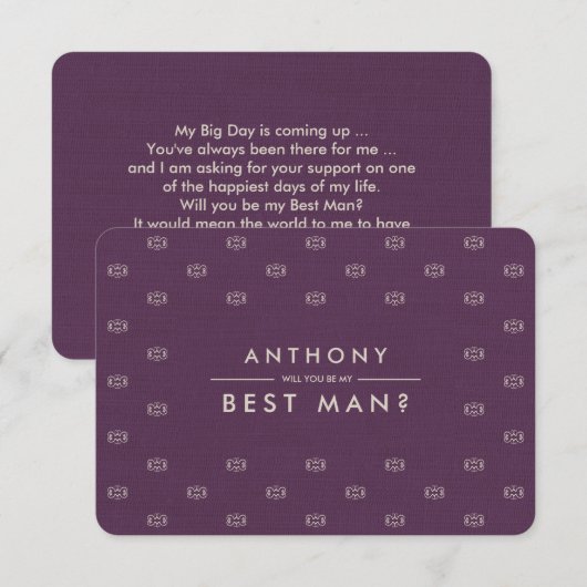 Ben je mijn beste man? Plum Pattern Burlap Kaart (Voorkant / Achterkant)