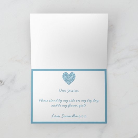 Ben je mijn Bloemenmeisje? Blue Heart Kaart (Binnen)