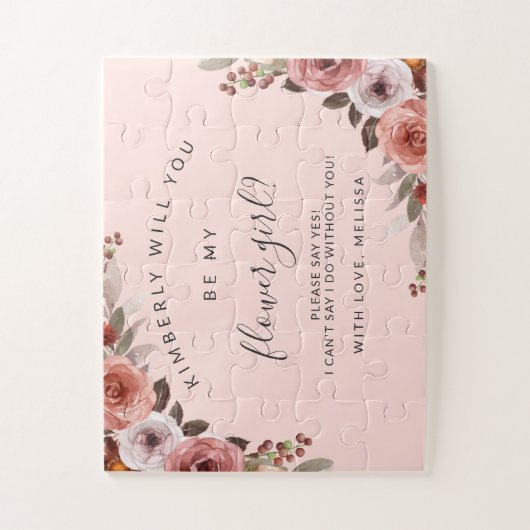 Ben je mijn Bloemenmeisje? Blush Pink Floral Legpuzzel (Verticaal)