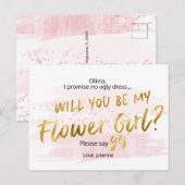 Ben je mijn Bloemenmeisje Blush Waterverf? Uitnodiging Briefkaart (Voorkant / Achterkant)