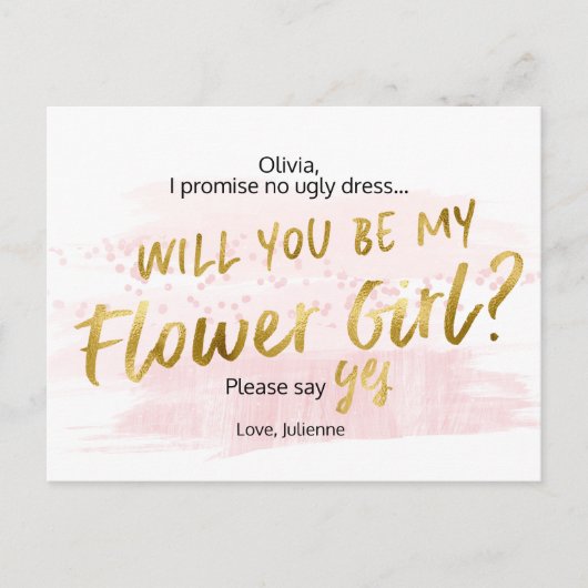 Ben je mijn Bloemenmeisje Blush Waterverf? Uitnodiging Briefkaart (Voorkant)