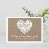 Ben je mijn Bloemenmeisje? Burlap Heart Kaart (Staand voorkant)