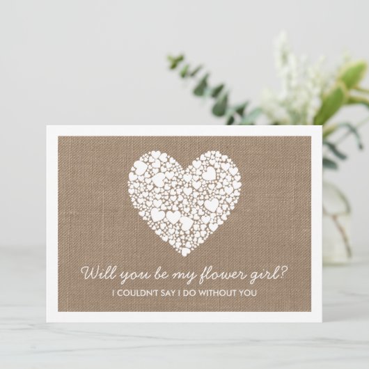 Ben je mijn Bloemenmeisje? Burlap Heart Kaart (Staand voorkant)