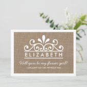 Ben je mijn Bloemenmeisje? Burlap Tiara Kaart (Staand voorkant)