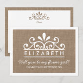 Ben je mijn Bloemenmeisje? Burlap Tiara Kaart (Voorkant / Achterkant)