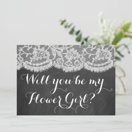 Ben je mijn Bloemenmeisje? Chalkboard en kant Kaart (Staand voorkant)
