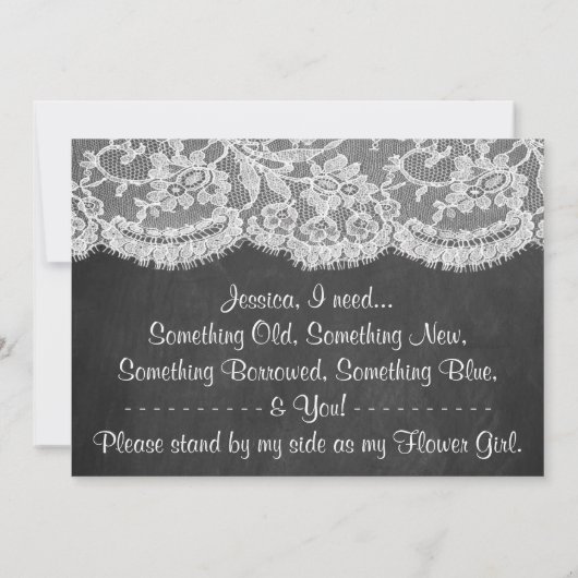 Ben je mijn Bloemenmeisje? Chalkboard en kant Kaart (Achterkant)