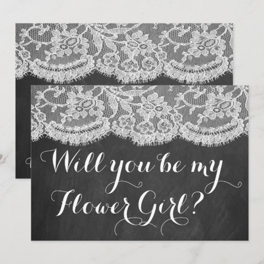 Ben je mijn Bloemenmeisje? Chalkboard en kant Kaart (Voorkant / Achterkant)