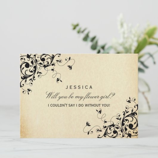 Ben je mijn Bloemenmeisje? Elegant  Swirl Kaart (Staand voorkant)