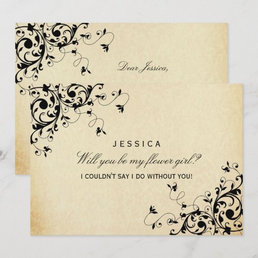 Ben je mijn Bloemenmeisje? Elegant  Swirl Kaart (Voorkant / Achterkant)