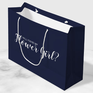 Ben je mijn Bloemenmeisje? Modern Navy Blue Groot Cadeauzakje