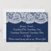 Ben je mijn Bloemenmeisje? Navy Blue & White Lace Kaart (Achterkant)