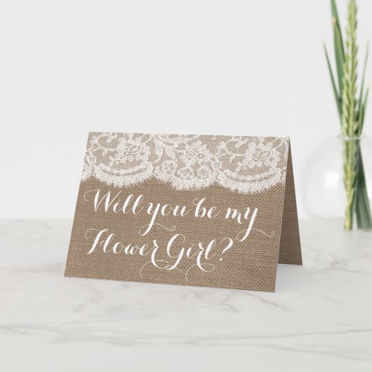 Ben je mijn Bloemenmeisje? Rustic Burlap & Lace (Voorkant)