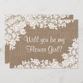 Ben je mijn Bloemenmeisje? Rustic Burlap & Lace Kaart