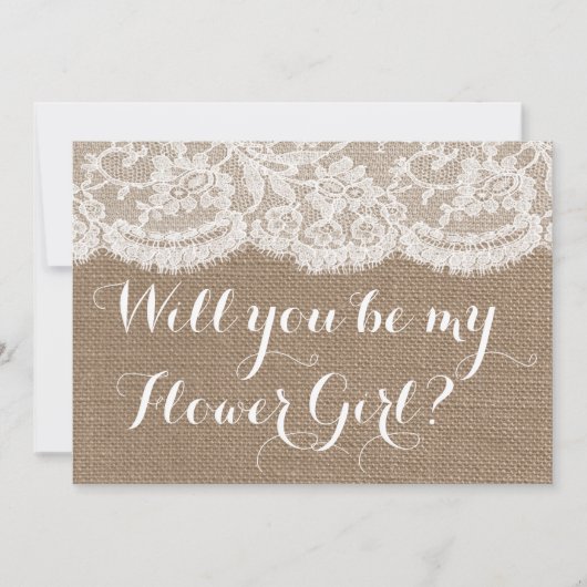 Ben je mijn Bloemenmeisje? Rustic Burlap & Lace Kaart (Voorkant)