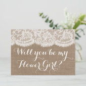 Ben je mijn Bloemenmeisje? Rustic Burlap & Lace Kaart (Staand voorkant)