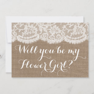 Ben je mijn Bloemenmeisje? Rustic Burlap & Lace Kaart