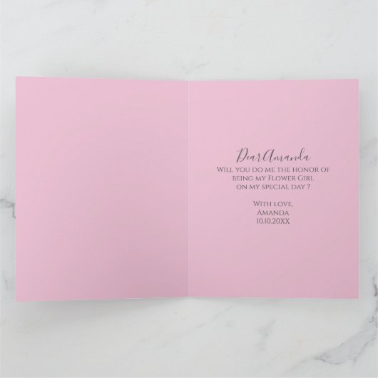 Ben je mijn Bloemenmeisje Weddenschap Cute Pink Dr Kaart (Binnen)