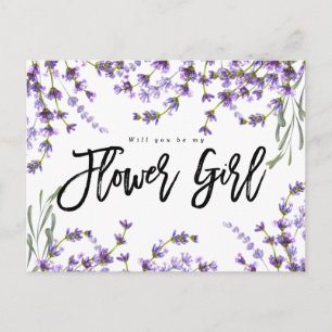 ben je mijn bloemmeisje boho lavender floral aankondigingskaart