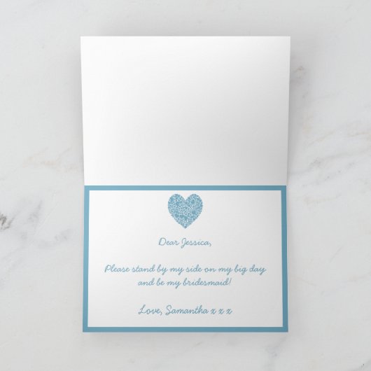 Ben je mijn Bridesmaid? Blue Heart Kaart (Binnen)