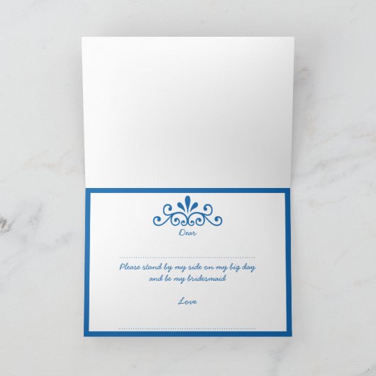 Ben je mijn Bridesmaid? Blue Tiara Kaart (Binnen)