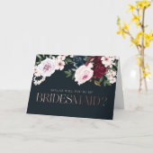 Ben je mijn Bridesmaid? Burgundy & Navy Florals Kaart (Gele Bloem)