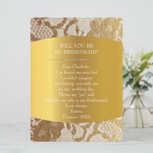 Ben je mijn Bridesmaid?  Burlap en Lace Kaart (Staand voorkant)
