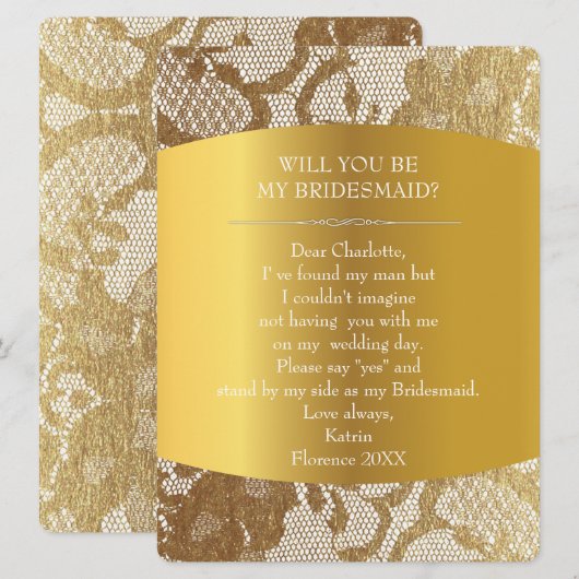Ben je mijn Bridesmaid?  Burlap en Lace Kaart (Voorkant / Achterkant)