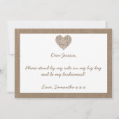Ben je mijn Bridesmaid? Burlap Heart Kaart (Achterkant)
