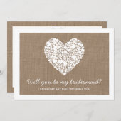 Ben je mijn Bridesmaid? Burlap Heart Kaart (Voorkant / Achterkant)